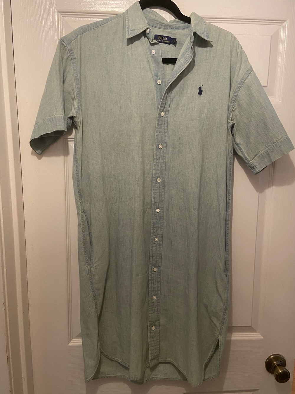 Polo by Ralph Lauren Light Wash Short-Sleeve Denim Shirt Dress with Pockets